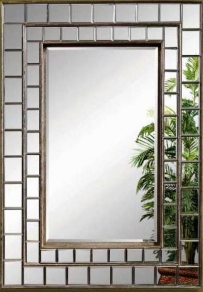 Bassett Mirror M3048BEC Neo Wall Mirror in Antique Pewter, High-quality wood construction, Rectangular Frame Shape, Contemporary Style, Artistic Venetian style with antique pewter frames, 32