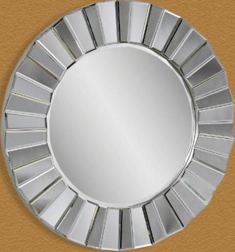 Bassett Mirror M3200BEC Round Clear Beveled Mirror, Sunburst Frame Shape, Contemporary Style, High-quality wood construction, Clear, beveled sunburst/starburst frame, Beveled, round Venetian, modern wall mirror, 36