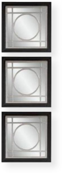 Bassett Mirror M3399EC Three Square Wall Mirrors, Black/Silver Finish, Rectangular Frame Shape, Framed, Mirror Material, Decor Room, Traditional Style, Wall Mirrors Type, 16