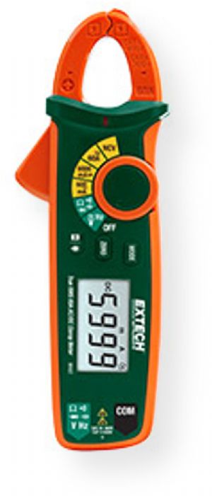 Extech MA63-NIST True RMS 60A AC DC Clamp Meter with NIST Certificate; True RMS for accurate readings of noisy, distorted or non sinusoidal waveforms; 0.7 in. jaw size allows measurements in tight locations; 6000 count backlit LCD display; Built in non contact voltage detector NCV with LED indicator; Variable Frequency Control VFC Low pass filter for accurate measurements of variable frequency drive signals; UPC: 793950370643 (EXTECHMA63NIST EXTECH MA63-NIST CLAMP METER CERTIFICATE)