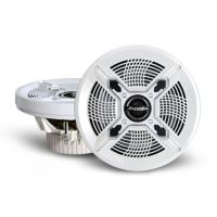 Bazooka MAC6510W 6.5 inch White Marine 2-way Coaxial Speaker Pair; White; Replaced MAC6502W; Injection woven Poly Woofer cone material; Midwoofer speaker Surround; 1" Aluminum Dome Tweeter; Automotive grade white painted finish; Single magnet motor structure; Rubber magnet boot cover; 4 ohms impedance; RMS 100 Watts per pair; Peak 120 Watts per Pair ; 93 dB Sensitivity; Frequency response 85 Hz - 20 KHz; Composite Basket with Grill Mounted Tweeter; Top Mount Depth 2-1/2" 