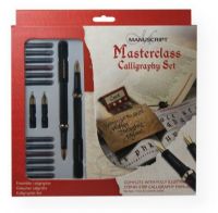 Manuscript MC146 Masterclass Calligraphy Set; High quality calligraphy set for professional and pleasure calligraphers; Set includes two fountain pens, 12 ink cartridges in assorted colors,four nib sections in medium, 2B, 4B, and scroll 6, practice pad, three ruled guideline sheets, and letter-by-letter introductory book; Shipping Weight 0.10 lb; Shipping Dimensions 10.00 x 9.00 x 1.30 inches; UPC 762491146000 (MANUSCRIPTMC146 MANUSCRIPT-MC146 OFFICE PEN NIB) 
