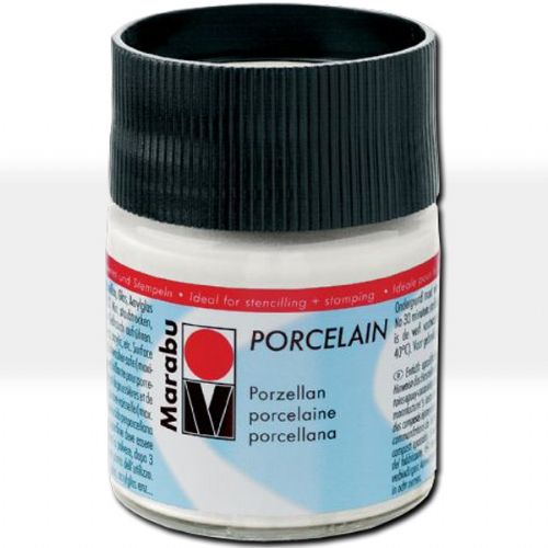 Marabu 11059005070 Porcelain Paint, 50ml, White; Decked out in colors; Porcelain paints without firing; Dishwasher-safe without firing; Just paint, leave to dry 3 days, done; Versatile use: painting, stamping, stenciling; Water-based, odorless and non-fading; White; 50 ml; EAN 4007751658395 (MARABU11059005070 MARABU 11059005070 GLAS PAINT 15ML WHITE)