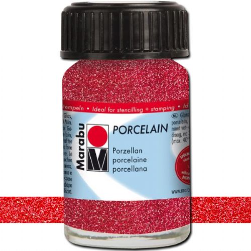 Marabu 11059039532 Porcelain Paint, 15 ml, Glitter Red; Decked out in colors! Porcelain paints without firing; Dishwasher-safe without firing; Just paint, leave to dry 3 days, done; Versatile use: painting, stamping, stenciling; Water-based, odorless and non-fading; EAN 4007751658708 (MARABU11059039532 MARABU 11059039532 PORCELAIN PAIN 15ML GLITTER RED)