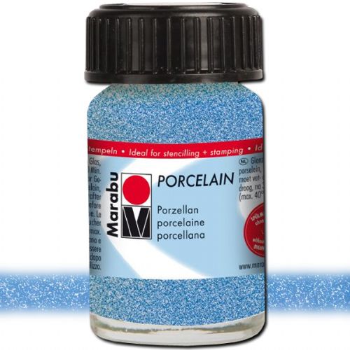 Marabu 11059039555 Porcelain Paint, 15 ml, Glitter Blue; Decked out in colors! Porcelain paints without firing; Dishwasher-safe without firing; Just paint, leave to dry 3 days, done; Versatile use: painting, stamping, stenciling; Water-based, odorless and non-fading; EAN 4007751658722 (MARABU11059039555 MARABU 11059039555 PORCELAIN PAIN 15ML GLITTER BLUE)
