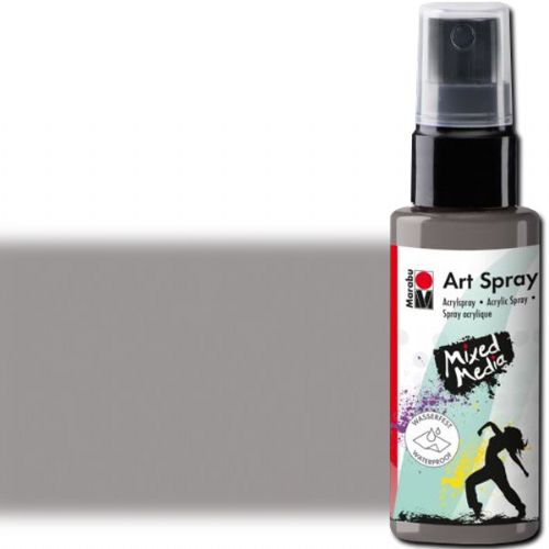 Marabu 12099005078 Art Spray, 50ml, Grey; Brightly colored water-based acrylic spray; Ideal for stenciling, for backgrounds and as a carrier for mixed media designs on porous surfaces such as canvas, paper, wood; The vivid colors are intermixable, water thinnable, quick drying, lightfast and waterproof; Shake well before use; Grey; 50 ml; Dimensions 4.72