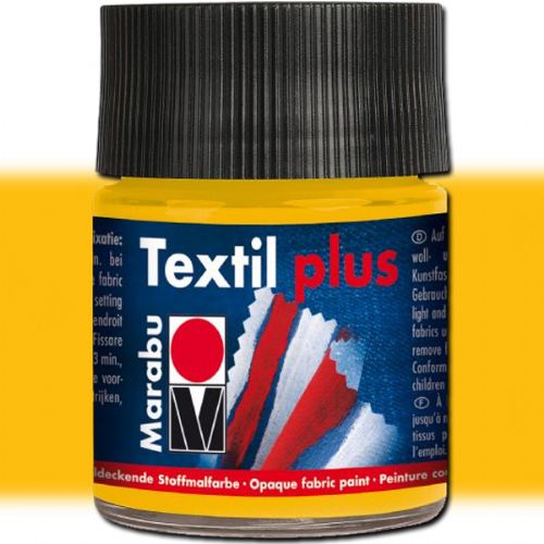 Marabu 17159005021 Textil Plus, 50ml, Medium Yellow; Fully opaque fabric paint for dark fabrics; Washable up to 40 C (104 F); Opaque, water-based, soft to the touch; Especially suitable for fabric painting and fabric printing; Set with an iron or in the oven; Medium Yellow; 50ml; Dimensions 2.75