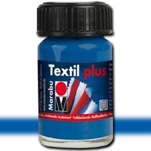 Marabu 17159039055 Textil Plus, 15 ml, Dark Ultramarine; Fully opaque fabric paint for dark fabrics; Washable up to 40 Degrees Celsius (104 Degrees Fahrenheit); Opaque, water-based, soft to the touch; Especially suitable for fabric painting and fabric printing; Set with an iron or in the oven; Dark Ultramarine; 15ml; Dimensions 1.65