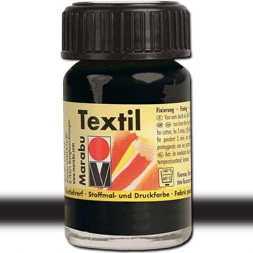 Marabu 17159039073 Textil Plus, 15 ml, Black; Fully opaque fabric paint for dark fabrics; Washable up to 40 Degrees Celsius (104 Degrees Fahrenheit); Opaque, water-based, soft to the touch; Especially suitable for fabric painting and fabric printing; Set with an iron or in the oven; Black; 15ml; Dimensions 1.65