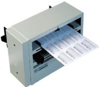 Martin Yale BCS21022B Desktop 230V Business Card Slitter; 10-up machine that cuts 8-1/2" x 11" sheets into two strips of 3-1/2" x 3-1/2" on the first pass and finishes the job by taking the 5-up sheets and cutting them down to 55mm x 85mm cards; Cutting blades are semi-self sharpening to allow for years of operation without sharpening or replacement (MARTINYALEBCS21022B MARTINYALE-BCS21022B BCS210-22B BCS210 22B) 