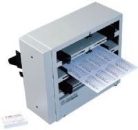 Martin Yale BCS41022 Desktop Business Card 230V 10-Up Slitter and Scorer; 300 cards per minute capacity; Simple two pass operation; 10-up machine that cuts 8-1/2" x 11" sheets into two strips of 3-1/2" x 8 1/2" on first pass, 24lb to 100lb bond, 90GSM to 270GSM; Finishes by taking 5-up sheets, cutting them down to 2" x 3-1/2" professional business cards (MARTINYALEBCS41022 MARTINYALE-BCS41022 BCS410-22 BCS410 22) 