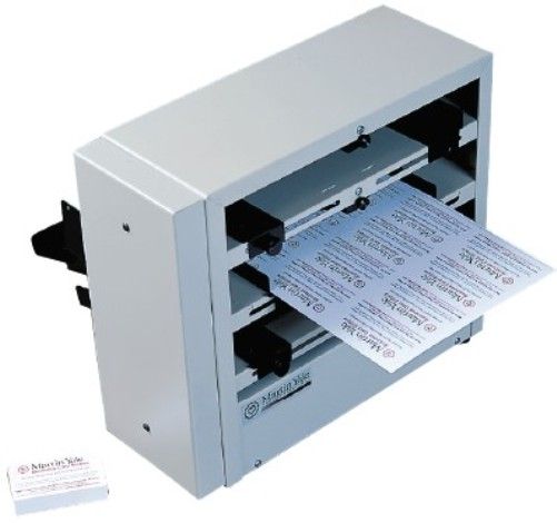 Martin Yale BCS41022 Desktop Business Card 230V 10-Up Slitter and Scorer; 300 cards per minute capacity; Simple two pass operation; 10-up machine that cuts 8-1/2
