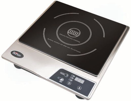 Max Burton 6200 Deluxe Induction Cooktop, Stainless Finished; 1800 Watts; LED display; 10 power levels; Temperature range from 100F to 450F; 180-minute timer; Cookware detection sensor; Overheat sensor; Safe for young and old; Dimensions 13.3