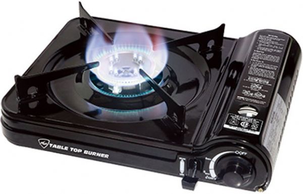 Max Burton 8253 Table Top Gas Burner, Black Color, UL listed for outdoor use, 7.650 BTU, Piezoelectric ignition, Instant heat with a consistent flame that won't burn out on low heat settings, Heavy gauge metal body and porcelain enamel coated steel drip pan, Gas flow safety device, Use with conventional cookware, UPC 859176000112 (MAXBURTON8253 MAXBURTON-8253 MAXBURTON 8253)