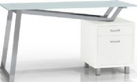 Mayline 1001VG-W SOHO V-Desk with Glass Top, Strong glass worksurface, Takes up little floor space, Steel frame with V-shape support leg, Two drawer pedestal provides storage, White Top Color (1001VGW 1001-VG-W 1001 VG W MAYLINE1001VGW MAY1001VGW MAY-1001-VG-W MAY 1001 VG W)  