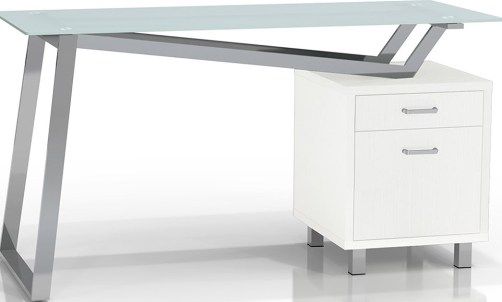 Mayline 1001VG-W SOHO V-Desk with Glass Top, Strong glass worksurface, Takes up little floor space, Steel frame with V-shape support leg, Two drawer pedestal provides storage, White Top Color (1001VGW 1001-VG-W 1001 VG W MAYLINE1001VGW MAY1001VGW MAY-1001-VG-W MAY 1001 VG W) 