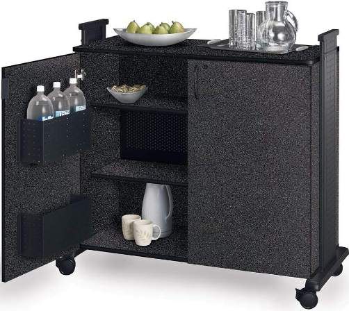 Mayline 1015HC Peripherals Hospitality Cart, Comes standard with 2-adjustable shelves, Consistant design details with the 1010PC and 1010AV, Handle provided on both left and right legs at a comfortable operating height, Doors have self-closing cabinet hinges, attractive door pull, and standard lock, Left-side door has two perforated steel storage pockets sized perfectly for 2 liter bottles (1015HC 1015-HC 1015 HC MAY1015HC MAY-1015-HC MAY 1015 HC)