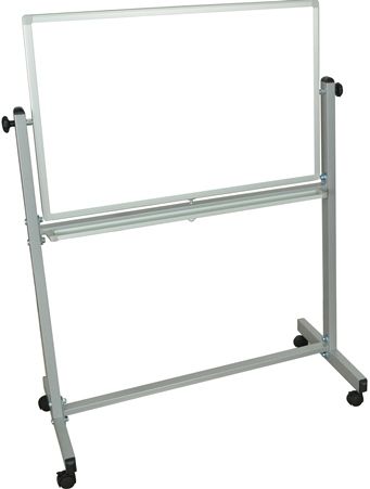 Luxor MB3624WW Double Sided Magnetic Reversible White Board, Made from magnetic reversible whiteboards, Chrome finish on main frame, Boards feature a silver frame around the whiteboard/whiteboard series, Includes 4 casters for easy mobility, Boards lock into place when in position, Frame base is 23