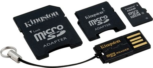 Kingston MBLYG2/16GB microSD Mobility Class 2 Multi Kit , Includes 16GB microSDHC with 2 adapters (miniSD and full-size SD) with USB reader, Use the microSD card alone for plenty of removable storage for music, games, ring tones, photos, movies and other applications on mobile phones (MBLYG216GB MBLYG2-16GB MBLYG2 16GB)