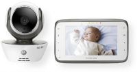 Motorola MBP854CONNECT Digital Video Baby Monitor with Wi-Fi Internet Viewing; Compatible smartphone, tablet, or computer; Wireless range up to 600 ft.; 4.3" diagonal color LCD screen display; Stream real time HD (720p) video; Infrared night vision; High sensitivity microphone; Live video streaming and sound, motion, and room temperature notifications; UPC 816479011856 (MBP854-CONNECT MBP854 CONNECT MBP-854-CONNECT) 