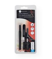 Manuscript MC1235 Beginner's Calligraphy Set; Includes pen cap and barrel, one black ink cartridge, three nibs in fine, medium, and 2B, and ink converter for bottled ink; Shipping Weight 0.08 lb; Shipping Dimensions 7.91 x 3.31 x 0.67 in; UPC 762491123506 (MANUSCRIPTMC1235 MANUSCRIPT-MC1235 MANUSCRIPT/MC1235 CALLIGRAPHY ARTWORK CRAFTS) 
