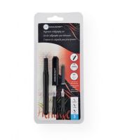 Manuscript MC1235L Beginner's Calligraphy Set Left Handed; Includes pen cap and barrel, one black ink cartridge, three nibs in fine, medium, and 2B, and ink converter for bottled ink; Shipping Weight 0.08 lb; Shipping Dimensions 7.91 x 3.31 x 0.67 in; UPC 762491123513 (MANUSCRIPTMC1235L MANUSCRIPT-MC1235L MANUSCRIPT/MC1235L CALLIGRAPHY ARTWORK CRAFTS) 