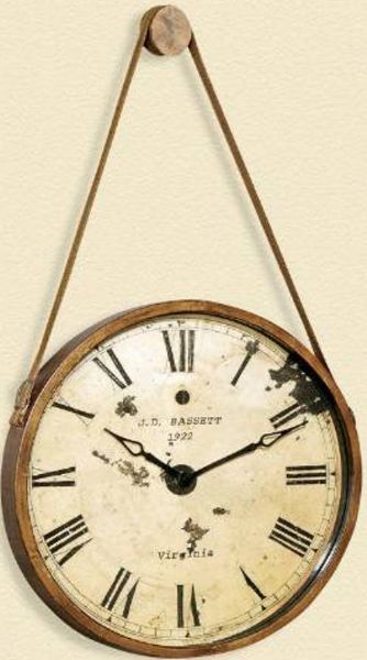 Bassett Mirror MC2666EC Old World Watchman Wall Clock, Metal frame, Hangs from faux leather strap, Quartz operation, 24