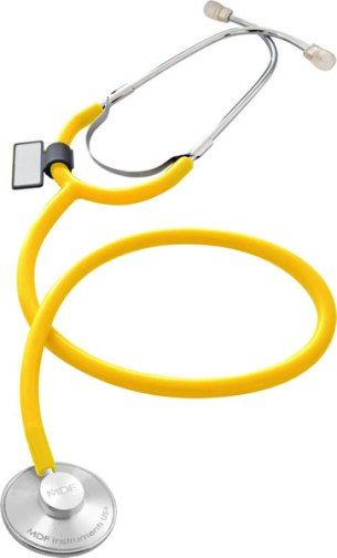 MDF Instruments MDF727E28 Model MDF 727E Singularis I Single Head Disposable Stethoscope, Pack of 10, Yellow, Slim, ergonomic, lightweight anodized aluminum chestpiece fitted with an ultra-thin fiber diaphragm is designed to fit effortlessly beneath a blood pressure cuff, Constructed of thicker, denser, latex-free PVC, EAN 6940211617311 (MDF-727E28 MDF727-E28 MDF-727-E28 MDF727 E28)