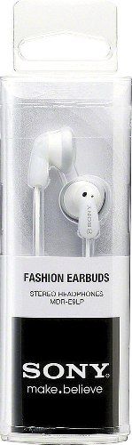 Sony MDR-E9LP/WHI Fashion Earbuds Stereo Headphones, White; 100mW Capacity; Frequency 18-22000 Hz; Sensitivity 104 dB/mW; Impedance 16 ohm; Open air; Super-light in-the-ear design; Pair with a music player; Use your headphones with a Walkman, iPod, or MP3 player; Neodymium magnet 0.53