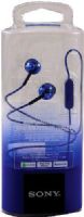 Sony MDR-EX110AP/L In-ear Headphones with Microphone & Remote, Blue; Frequency Response 5–24000 Hz; Sensitivities 103 dB/mW; Impedance 16 ohm (1 kHz); Comfortable, secure-fitting silicone earbuds; 0.35 in neodymium drivers for dynamic sound; Pet diaphragm; Y-type cord, 3.94 ft cord length; Gold-plated L-shaped four-conductor stereo mini plug; Weight 0.11 oz; UPC 027242868564 (MDREX110APL MDR-EX110AP MDR-EX110AP-L MDR-EX110APL) 