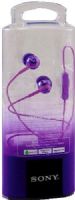 Sony MDR-EX110AP/V In-ear Headphones with Microphone & Remote, Violet; Frequency Response 5–24000 Hz; Sensitivities 103 dB/mW; Impedance 16 ohm (1 kHz); Comfortable, secure-fitting silicone earbuds; 0.35 in neodymium drivers for dynamic sound; Pet diaphragm; Y-type cord, 3.94 ft cord length; Gold-plated L-shaped four-conductor stereo mini plug; Weight 0.11 oz; UPC 027242868588 (MDREX110APV MDR-EX110AP MDR-EX110AP-V MDR-EX110APV) 