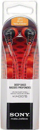 Sony MDR-EX37B/RED Earbud Style Headphones, Red, 100mW Maximum Input Power, 0.35