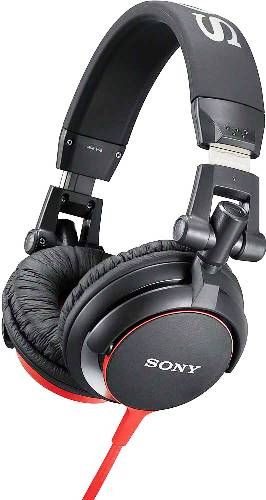 Sony MDR-V55BR Full-Size DJ On The Go Stereo Headphones, Black/Red, 1000mW (IEC) Power Handling Capacity, 40mm Dome Driver Unit, Sensitivity 105dB/mW, Impedance 40 ohms at 1kHz, Frequency Response 5-25000 Hz, Closed Dynamic Supra-Aural Design, 1.2m Single-sided Cord Length, Gold-plated L-shaped stereo mini plug, UPC 027242844551 (MDRV55BR MDR V55BR MDR-V55B MDR-V55)