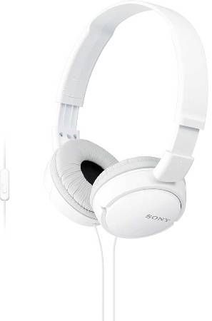 Sony MDR-ZX110AW XB Smartphone Headset with Mic & Remote, White, Acoustic Bass Booster, 30mm drivers, In-line microphone, Compatible with Apple or Android smartphones, Free SmartKey App for customized in-line remote function, Lightweight on-the-ear design, Swivel design for portability, 47-1/4