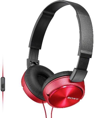 Sony MDR-ZX310AP/R ZX Series Headband On-ear Stereo Headphones with Microphone & Remote, Red; 1000W Capacity; Sensitivities 98 dB/mW; Impedance 24 ohm (1KHz); Lightweight, folding design for ultimate music mobility; 1.18