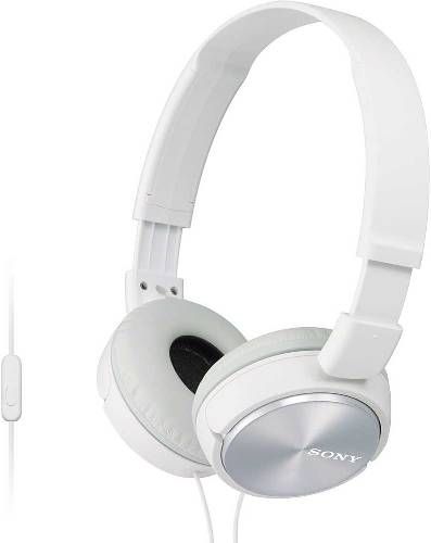 Sony MDR-ZX310AP/W ZX Series Headband On-ear Stereo Headphones with Microphone & Remote, White; 1000W Capacity; Sensitivities 98 dB/mW; Impedance 24 ohm (1KHz); Lightweight, folding design for ultimate music mobility; 1.18