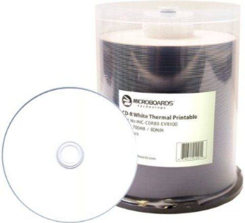 Microboards MIC-CDR80-EVR100 White Everest Hub Printable CD-R, CD-R Format, 700 MB Capacity, 80 minutes Recording Time, 52x Speed, Low Jitter, Low BLER, E12, E22 error rates Error Rate, Single Double/Single-Sided, White Thermal Everest Hub-Printable, ISO 14001 Certifications, 100 disc spindle Printable (MICCDR80EVR100 MIC-CDR80-EVR100 MIC CDR80 EVR100)