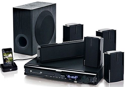 Memorex MIHT5005 DVD Home Theater System for iPod with HDMI, 400W (200W RMS) Total peak output, DVD/CD player with MP3 decoder, Plays DVD, CD, CD-R/RW, DVD-R/RW, DVD+R/RW, MP3, WMA, and JPEG picture CDs, Digital FM radio, Powers and charges your iPod devices with docking capability, Built in Dolby AC3 decoder (MI-HT5005 MIH-T5005 MIHT-5005 MIHT 5005)