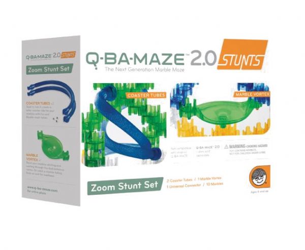 Mindware MW56196 Q-BA-MAZE 2.0 Zoom Stunt Set; A unique building system of colorful cubes that interlock to form a marble run; Configurations are unlimited, allowing for unpredictable action when steel marbles travel the various routes; UPC 736970561967 (MINDWAREMW56196 MINDWARE-MW56196 Q-BA-MAZE-2.0-MW56196 TOY MODELING)