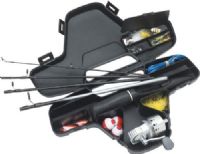 Daiwa MINICAST Hard System Travel Kit; Ultralight MC40 reel with aluminum alloy body and nose cone, smooth disc drag and easy push-button casting; Pre-wound with 4 lb. test line; Matching 41/2 foot, five-piece ultralight rod for 2-6 lb. test lines, 1/16 to 1/4 ounce lures; Ultra-compact hard case with built-in tackle compartments; UPC 043178942574 (MINI-CAST MINI CAST) 