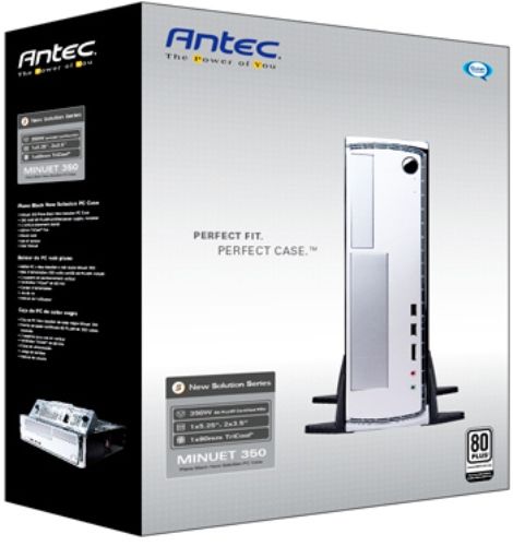 Antec MINUET 350 Piano Black Slimline PC Case, Improved Minuet 300 with 80PLUS Certified Power Supply, Chrome Accents, 80mm TriCool fan with 3-speed switch control, Low Profile, small form factor, Front Ports, 3 Drive bays in easy-to-install unified flip-out drive cage, 2 stands included for upright positioning (MINUET350 MINUET-350)