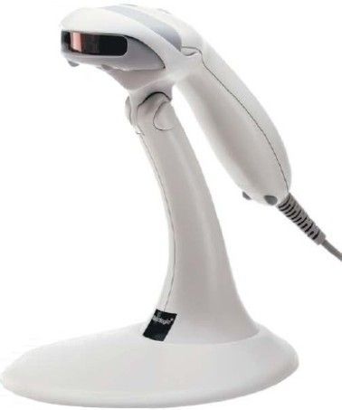 Metrologic MK9540-72A38 VoyagerCG MS9540 Hand-Held Single-Line Laser Scanner with Stand, Coiled low speed USB direct cable and Documentation, Light Gray, Scan Speed 72 +/- 2 scan lines per second, Minimum Bar Width 0.127 mm (5 mil), Visible Laser Diode 650 nm +/- 10 nm, Depth of Field 0mm - 203mm (0 - 8) for 0.33mm (13 mil) bar codes (MK954072A38 MK9540 72A38 MS-9540 MS 9540)