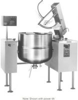 Cleveland MKDL-100-T  Direct Steam Mixer Kettle - 100 Gallon Tilting 2/3 Steam Jacketed , 100 gallon kettle, 15 Amps, 60 Hertz, 3 Phase, 208/240 Voltage, Mixer Features, Floor Model Installation, Partial Kettle Jacket, 1.25" Steam Inlet Size, Tilting Style, Single Kettle, 3/4" Water Inlet Size, 3" diameter quick-opening butterfly valve, 3 hp agitator, scraper, and bridge lift; 208/240V, 50 PSI steam jacket rating, UPC 400010765553 (MKDL-100-T MKDL 100 T MKDL100T) 