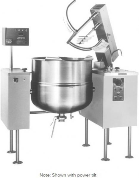 Cleveland MKDL-100-T  Direct Steam Mixer Kettle - 100 Gallon Tilting 2/3 Steam Jacketed , 100 gallon kettle, 15 Amps, 60 Hertz, 3 Phase, 208/240 Voltage, Mixer Features, Floor Model Installation, Partial Kettle Jacket, 1.25