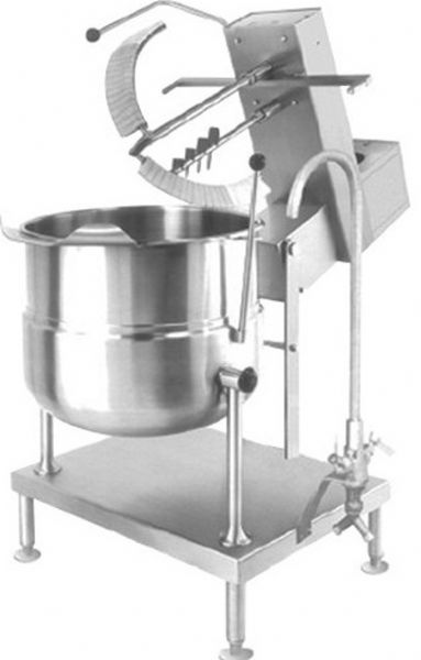 Cleveland MKDT-20-T Tilting 2/3 Steam Jacketed Direct Steam Mixer Kettle, 7.5 Amps, 60 Hertz, 1 Phase, 120 Voltage, 20 Gallons Capacity, Mixer Features, Floor Model Installation, Partial Kettle Jacket, 1/2