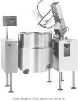 Cleveland MKEL-100-T Tilting 2/3 Steam Jacketed Electric Mixer Kettle, 108.5 Amps, 60 Hertz, 3 Phase, 208/240 Voltage, 29.442 - 39.198 Kilowatts Wattage, Mixer Features, Floor Model Installation, Partial Kettle Jacket, Electric Power, Tilting Style, Single Kettle, 1/2" Water Inlet Size, Stainless steel construction, 50 PSI steam jacket and safety valve rating, High-capacity, large pouring lip, 3 hp agitator, scraper, and bridge lift, UPC 400010765447 (MKEL-100-T MKEL 100 T MKEL100T) 