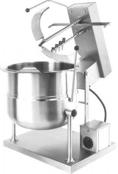 Cleveland MKET-12-T  Tilting 2/3 Steam Jacketed Electric Tabletop Mixer Kettle, 50 PSI steam jacket and safety valve rating, 35.3 Amps, 60 Hertz, 3 Phase, 208/240 Voltage, 10.3 - 13.7 Kilowatts Wattage, 12 Gallons Capacity, 12 Gallons Capacity per Compartment, Mixer Features, Floor Model Installation, Partial Kettle Jacket, Electric Power, Tilting Style, Single Kettle, 3/8