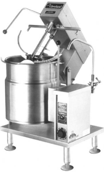 Cleveland MKET-20-T Tilting 2/3 Steam Jacketed Electric Tabletop Mixer Kettle, 50 PSI steam jacket and safety valve rating, 47 Amps, 60 Hertz, 3 Phase, 208/240 Voltage, 13.5 - 17.6 Kilowatts Wattage, 20 Gallons Capacity, 20 Gallons Capacity per Compartment, Mixer Features, Floor Model Installation, Partial Kettle Jacket, Electric Power, Tilting Style, Single Kettle, 1/2