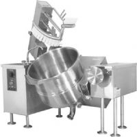 Cleveland MKGL-40-T Tilting 2/3 Steam Jacketed Gas Mixer Kettle, 50 PSI steam jacket rating, 40 gallon kettle; 140,000 BTU, Mixer Features, 3/4" Gas Inlet Size, Floor Model Installation, Partial Kettle Jacket, Gas Power Type, Tilting Style, Kettle Type Single, 3 hp agitator, scraper, and bridge lift, 3" diameter butterfly valve for easy dispensing of product, Gallon markings along the inside of the kettle (MKGL-40-T MKGL 40 T MKGL40T) 