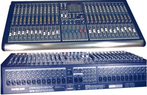 Guardian Audio MM242 Console Mixer, 24 mic/line channels with 100mm faders, 4 auxes (2 pre and 2 post), 3 band channel EQ with sweep mids, Lighted mute switches & PFL, 2 stereo channels with 60mm faders, 2 band EQ, Sub groups, 48 volt phantom power selectable per channel, Talkback (MM-242 MM 242)